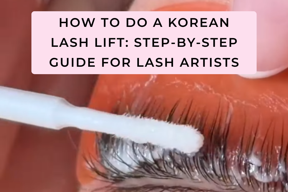 Korean lash lift being performed with Elleemix paste on a flat silicone shield