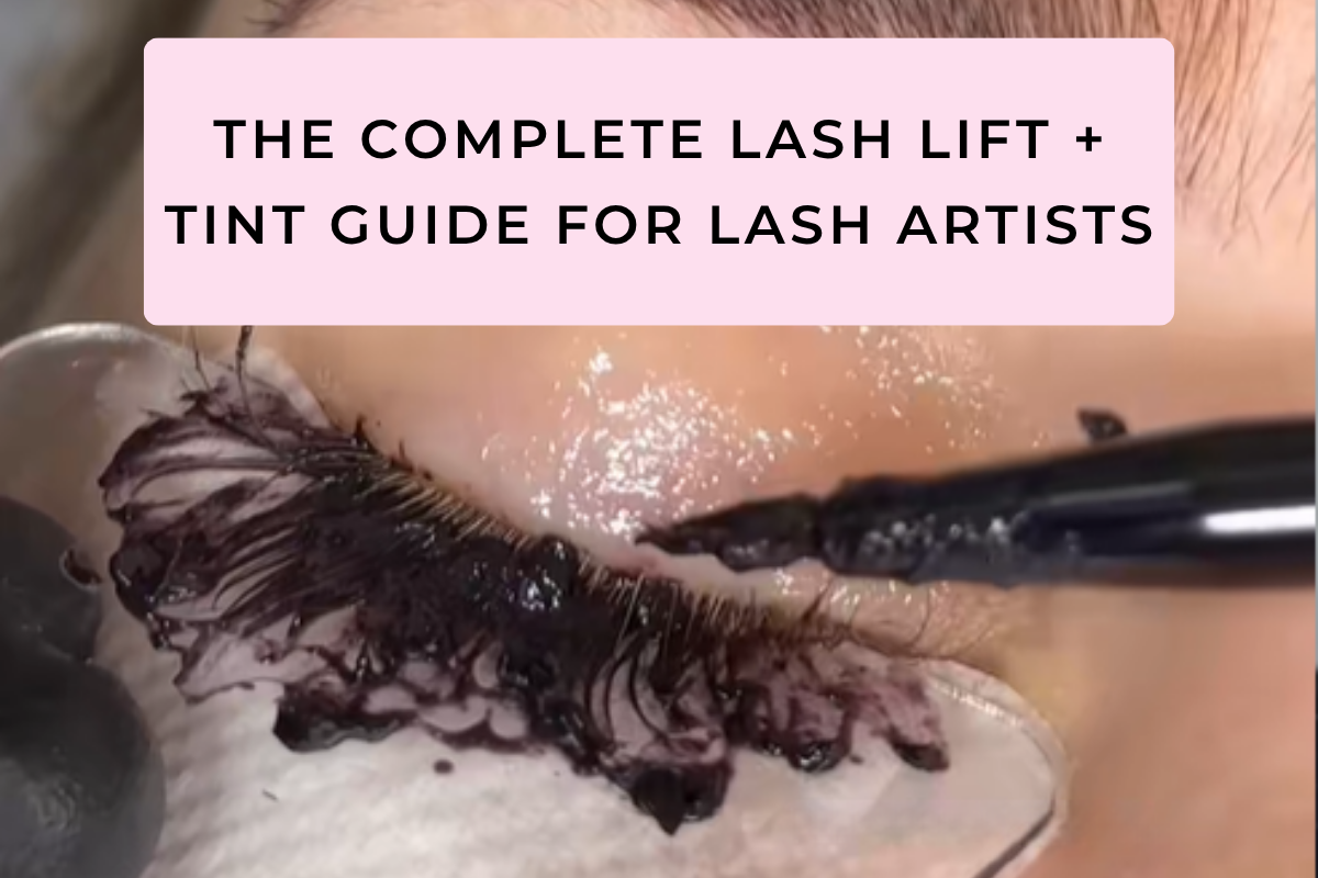 Lash artist applying Belmacil tint to client's lifted lashes after Elleebana lash lift service