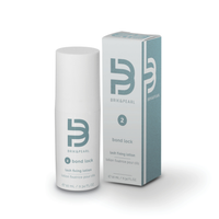 A white cylindrical bottle and matching rectangular box for BriK&Pearl Bond Lock lash fixing lotion, shown on a clean white background.